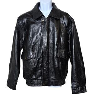 Vintage ROADPRO Patchwork Black Leather Bomber Jacket Lined Zippered Men's L